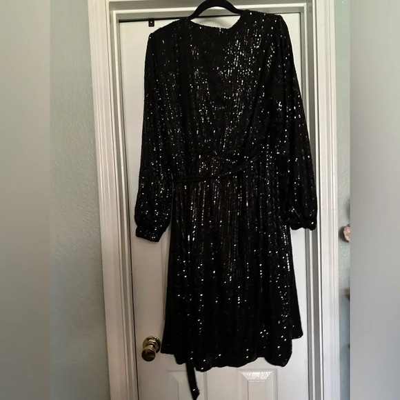 Gibson * Latimer Black Sequin Wrap LongSleeve dress Size XL EUC - Picture 5 of 5